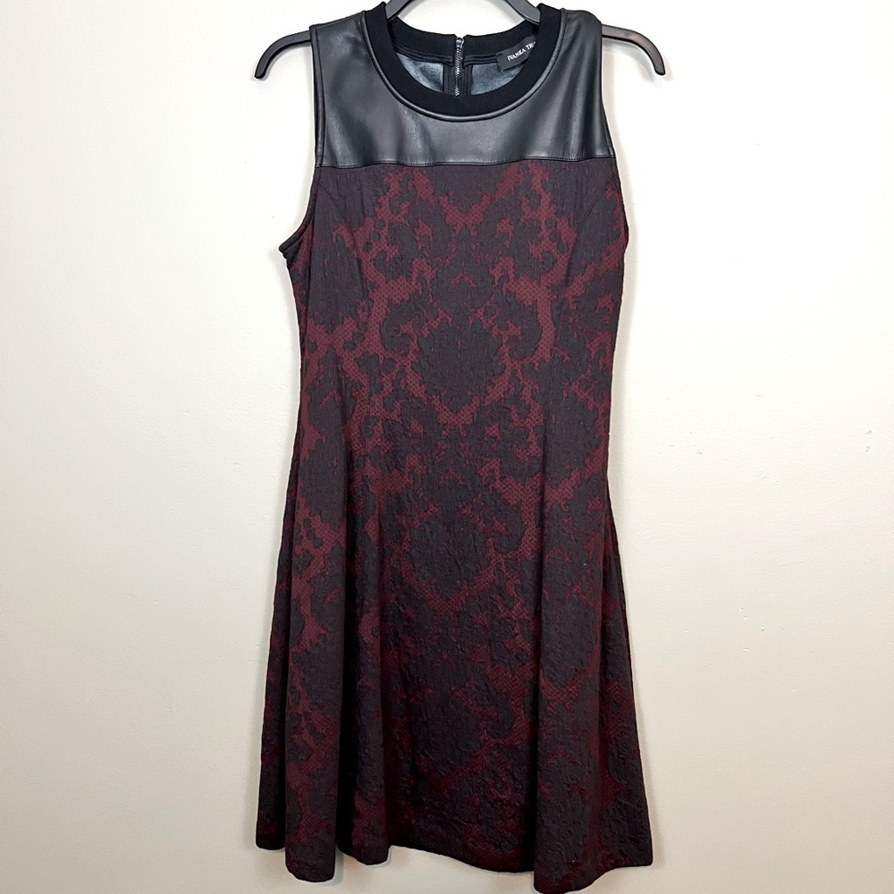 Maroon Baroque and Black Vegan Leather Ivanka Trump Dress.